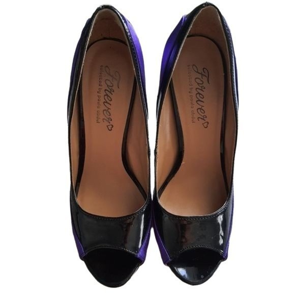 FOREVER Selected by Paula Abdul Purple Peep Toe Heels - Picture 5 of 7